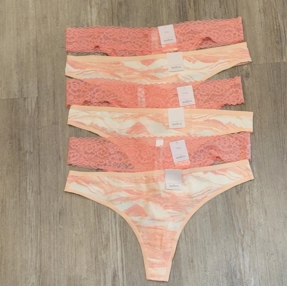 6 Pack | NWT | Auden Pale Peach & Orange Lace Thong| Size XL - Picture 1 of 3